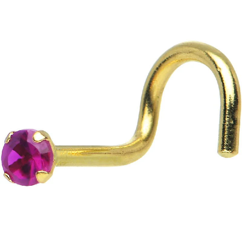 Trendy Nose Rings for Fun Looks -Solid 14KT Yellow Gold 2mm Red Cubic Zirconia Solitaire Nose Ring2mm prong Trendy Nose Rings for Fun Looks -Solid 14KT Yellow Gold 2mm Red Cubic Zirconia Solitaire Nose Ring2mm prong