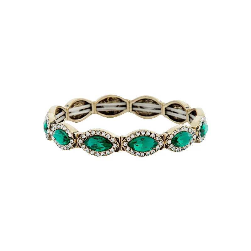 Women's Gold Bangle Bracelets-Emerald Marquise Diamante Stretch Bracelet