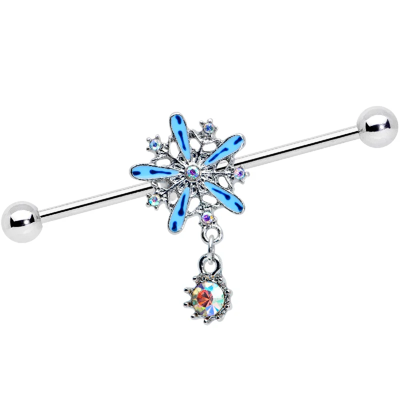 Women's Earrings – Elegant Designs for Every Personality--14 Gauge Aurora Gem Snowflake Blues Christmas Industrial Barbell 38mm