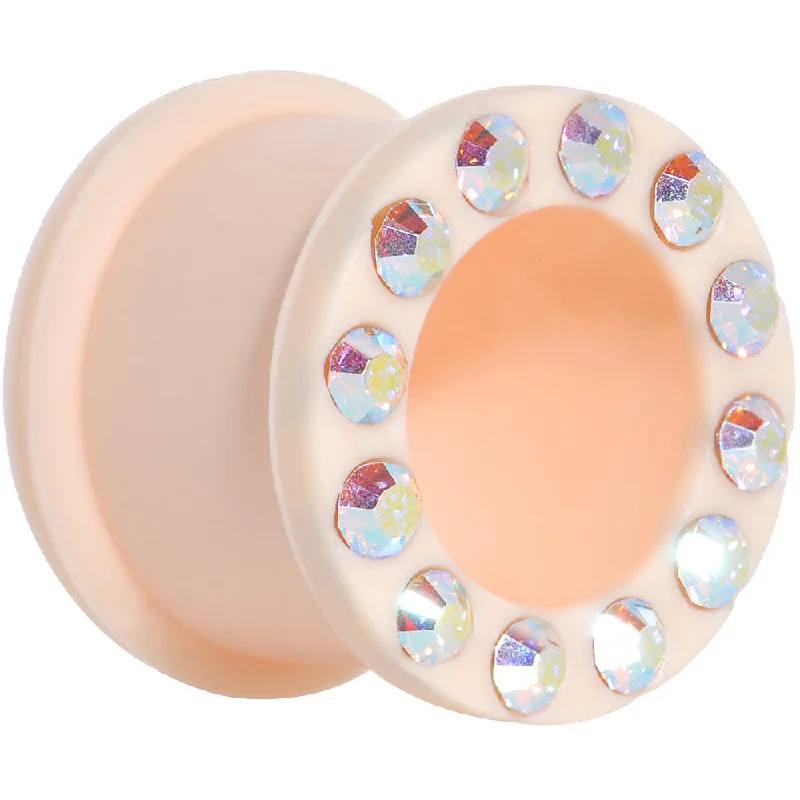 Women's Earrings – Elegant Designs for Every Personality--9/16 Aurora Gem Peach Silicone Double Flare Tunnel