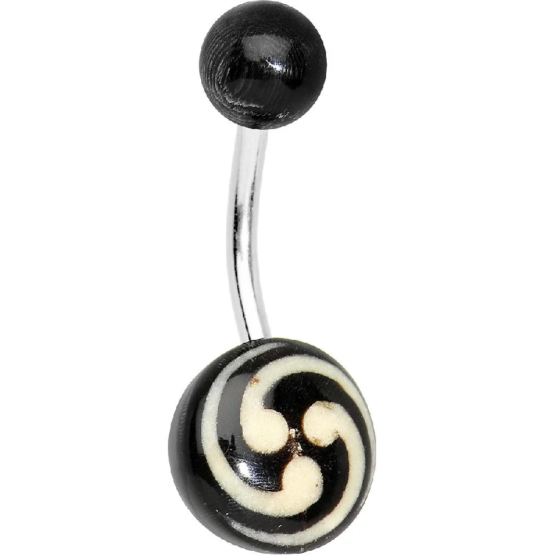 Designer Belly Rings with Artistic Features -Cream on Black Acrylic Icy Swirls Tribal Belly Ring Designer Belly Rings with Artistic Features -Cream on Black Acrylic Icy Swirls Tribal Belly Ring