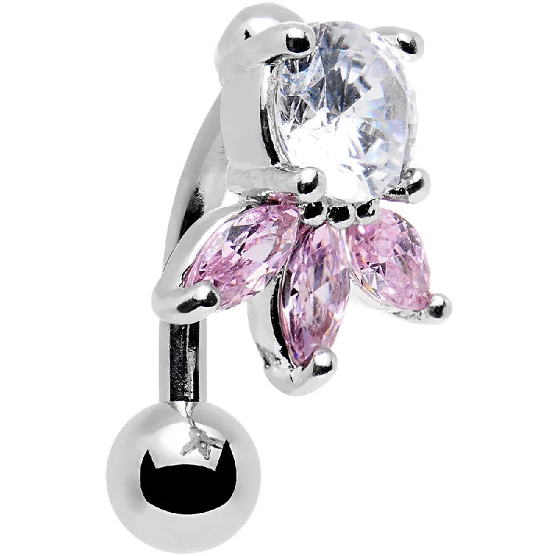 Comfortable Belly Rings with Vibrant Detailing -Clear Pink Gem Flip Flower Reversible Top Mount Belly Ring Comfortable Belly Rings with Vibrant Detailing -Clear Pink Gem Flip Flower Reversible Top Mount Belly Ring