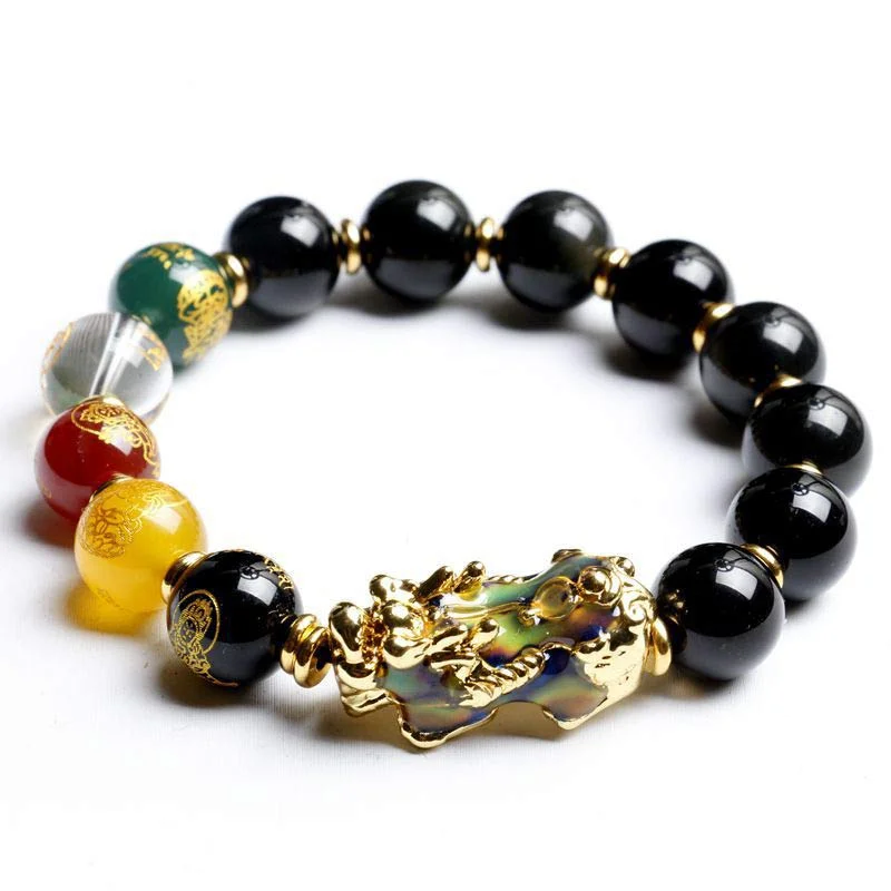 Elegant Men's Bracelets with Unique Charms-Buddha Stones Color-Changing Pixiu Obsidian Wealth Bracelet Elegant Men's Bracelets with Unique Charms-Buddha Stones Color-Changing Pixiu Obsidian Wealth Bracelet