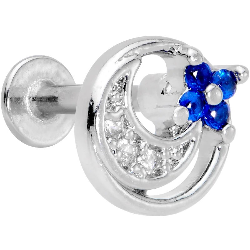 Timeless Lip Rings for Elegant Women16 Gauge 5/16 Clear Blue CZ Gem Moonflower Labret Monroe Tragus