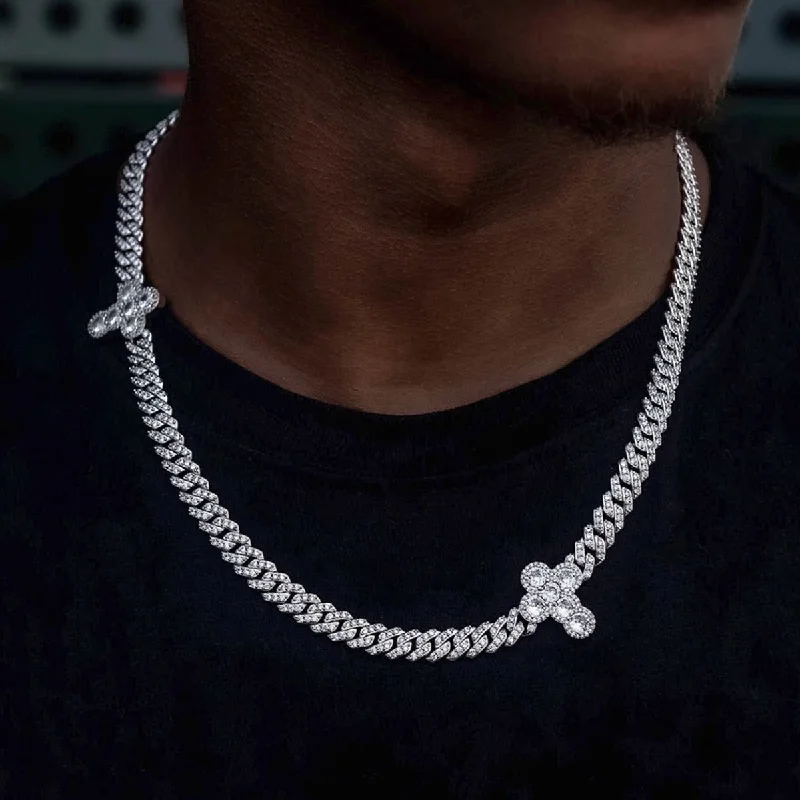 Exclusive Men's Necklaces & Pendants for the Modern Gentleman-Diamond Prong Rounded Cross Chain Exclusive Men's Necklaces & Pendants for the Modern Gentleman-Diamond Prong Rounded Cross Chain