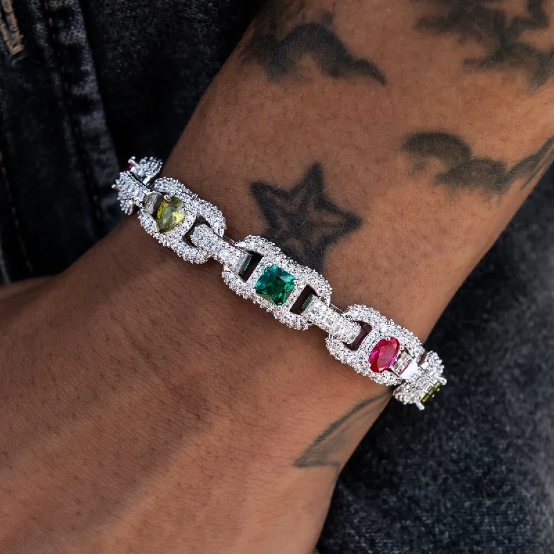 Bracelets for Men with Unique Metal Features-Diamond Multicolor Cluster Mariner Bracelet Bracelets for Men with Unique Metal Features-Diamond Multicolor Cluster Mariner Bracelet
