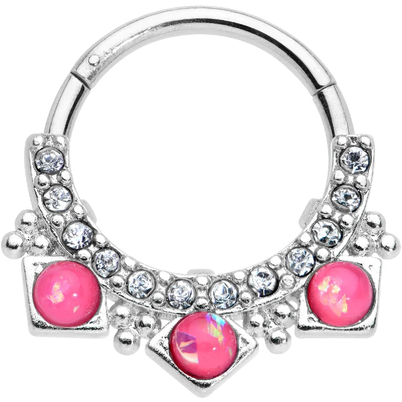 Nose Rings with Green Stones -16 Gauge 3/8 Pink Faux Opal Squares Hinged Segment Ring Nose Rings with Green Stones -16 Gauge 3/8 Pink Faux Opal Squares Hinged Segment Ring