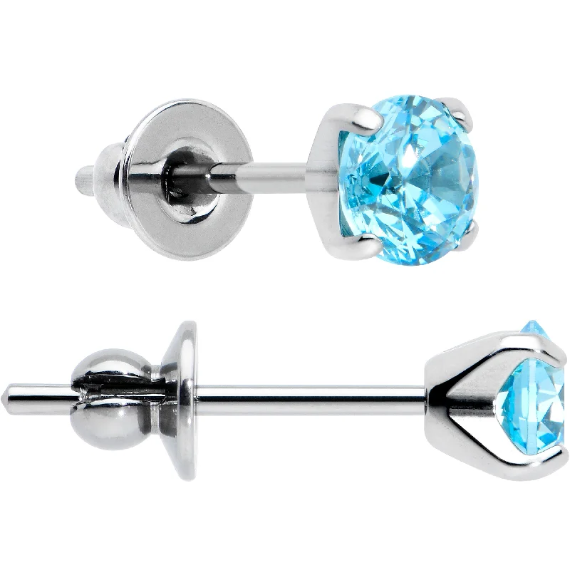 Women's Earrings – Elegant Designs for Every Personality--4mm Blue CZ Gem Implant Grade Titanium Stud Earrings Women's Earrings – Elegant Designs for Every Personality--4mm Blue CZ Gem Implant Grade Titanium Stud Earrings