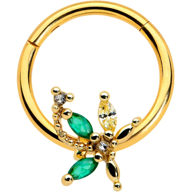 Nose Rings for Expressive Looks -16 Gauge 3/8 Clear Green Gem Gold Tone Palm Tree Hinged Segment Ring Nose Rings for Expressive Looks -16 Gauge 3/8 Clear Green Gem Gold Tone Palm Tree Hinged Segment Ring