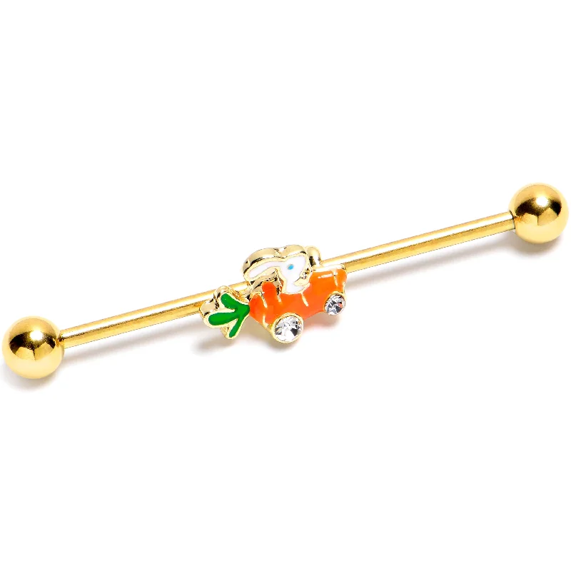 Women's Earrings – Elegant Designs for Every Personality--14 Gauge Clear Gem Gold Tone Rabbit Carrot Car Industrial Barbell 38mm