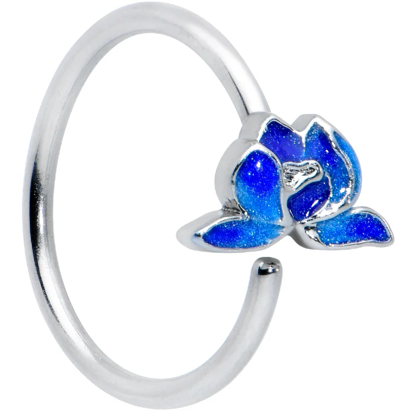 Nose Rings for Piercing -18 Gauge 3/8 Lovely Blue Lotus Flower Nose Hoop
