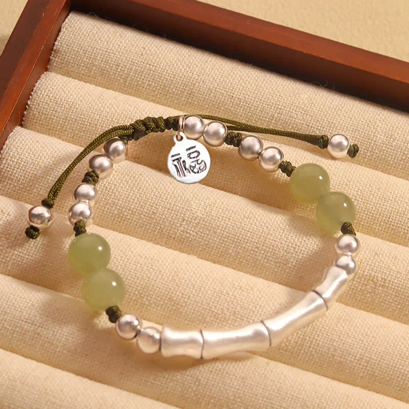 Sparkly Bangles for Women with Gemstones-Buddha Stones 925 Sterling Silver Natural Jade Fu Character Bamboo Abundance Bracelet Sparkly Bangles for Women with Gemstones-Buddha Stones 925 Sterling Silver Natural Jade Fu Character Bamboo Abundance Bracelet