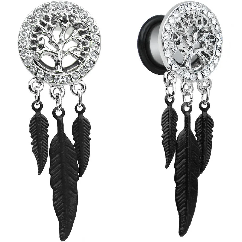 Women's Earrings – Elegant Designs for Every Personality--00 Gauge Clear Gem Steel Single Flare Tree of Life Dangle Plug Set Women's Earrings – Elegant Designs for Every Personality--00 Gauge Clear Gem Steel Single Flare Tree of Life Dangle Plug Set