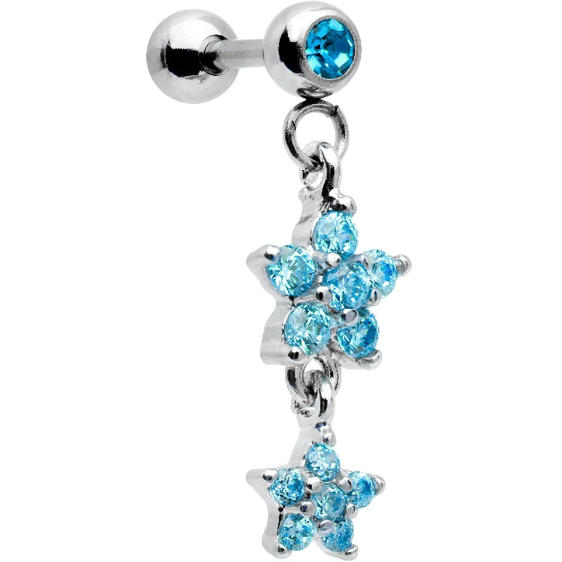 Women's Earrings – Elegant Designs for Every Personality--16 Gauge 1/4 Aqua Gem Double Star Dangle Cartilage Tragus Earring