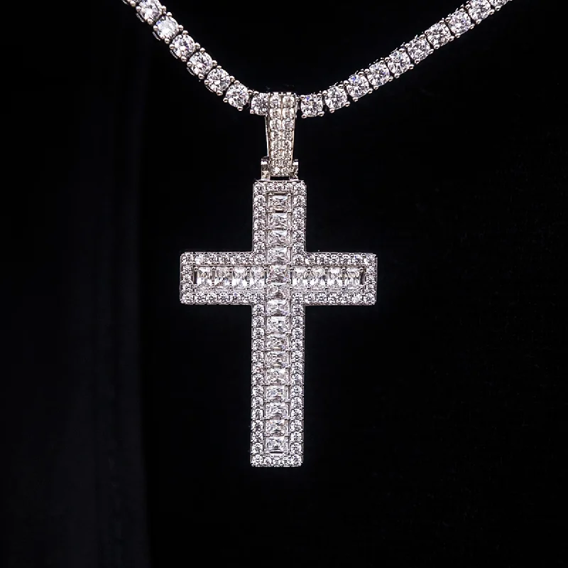 Stylish Bracelets for Men with Simple Bands-Diamond Baguette Cross Pendant in White Gold Stylish Bracelets for Men with Simple Bands-Diamond Baguette Cross Pendant in White Gold
