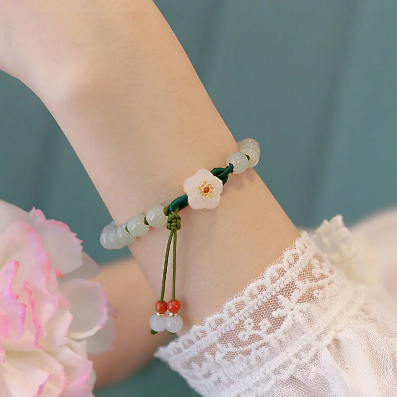Elegant Gold Cuff Bangles for Women-Buddha Stones Jade Peach Blossom Flower Luck Bracelet Elegant Gold Cuff Bangles for Women-Buddha Stones Jade Peach Blossom Flower Luck Bracelet