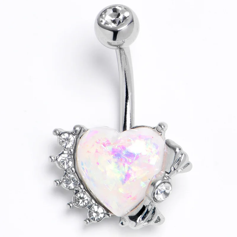 Stunning Belly Rings for Dazzling Fashion -White Faux Opal Sunny Heart Belly Ring