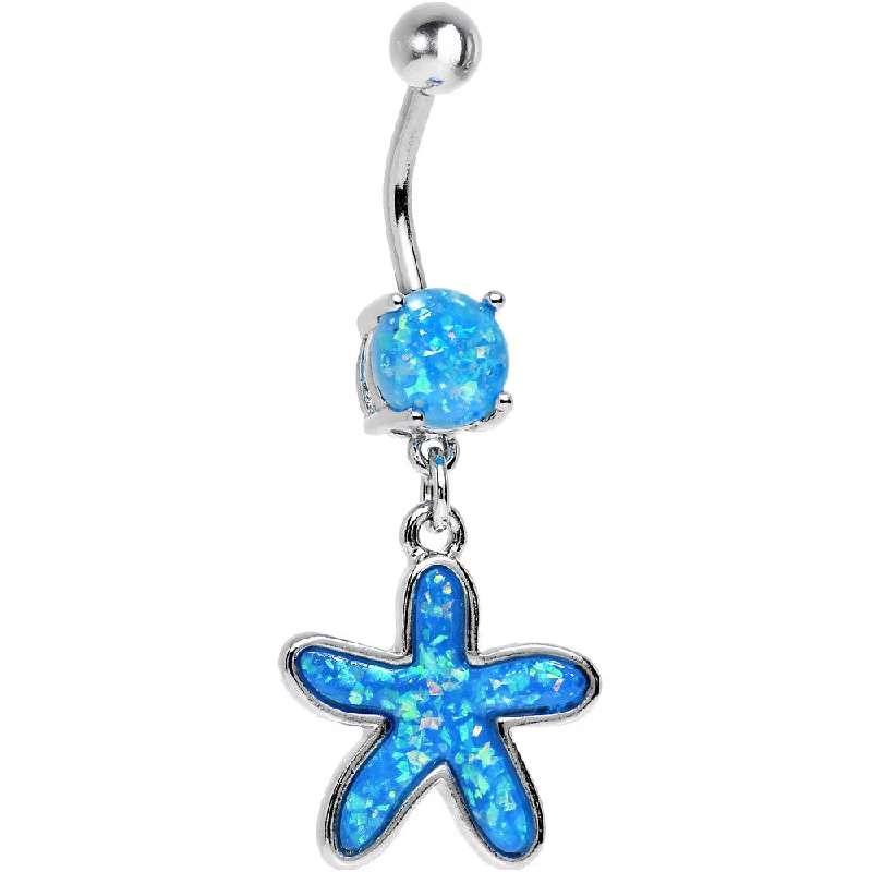 Designer Belly Rings with Elegant Style -Blue Imitation Opal Carolina Starfish Dangle Belly Ring Designer Belly Rings with Elegant Style -Blue Imitation Opal Carolina Starfish Dangle Belly Ring