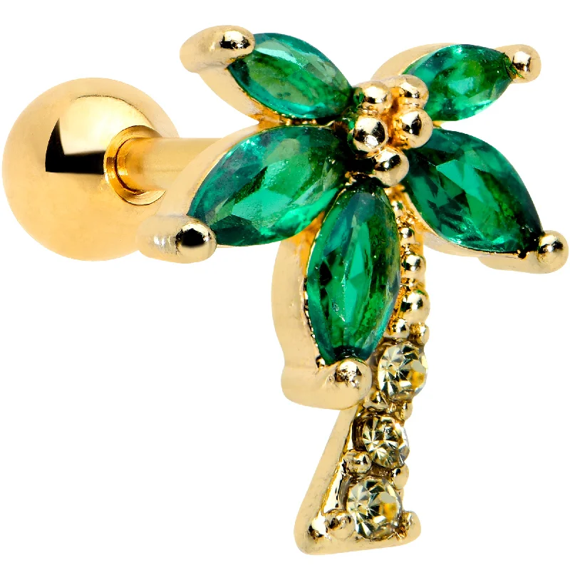 Women's Earrings – Elegant Designs for Every Personality--16 Gauge 1/4 Clear Green Gem Gold Tone Palm Tree Cartilage Tragus Women's Earrings – Elegant Designs for Every Personality--16 Gauge 1/4 Clear Green Gem Gold Tone Palm Tree Cartilage Tragus