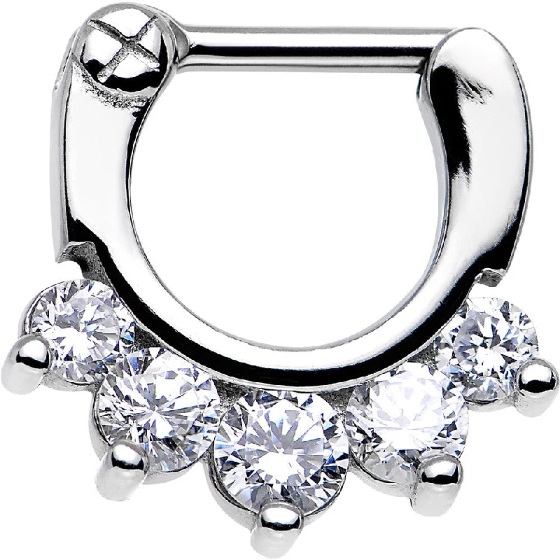 Trendy Nose Rings for Unique Style -16 Gauge 1/4 Stainless Steel 5 CZ Septum Clicker Trendy Nose Rings for Unique Style -16 Gauge 1/4 Stainless Steel 5 CZ Septum Clicker