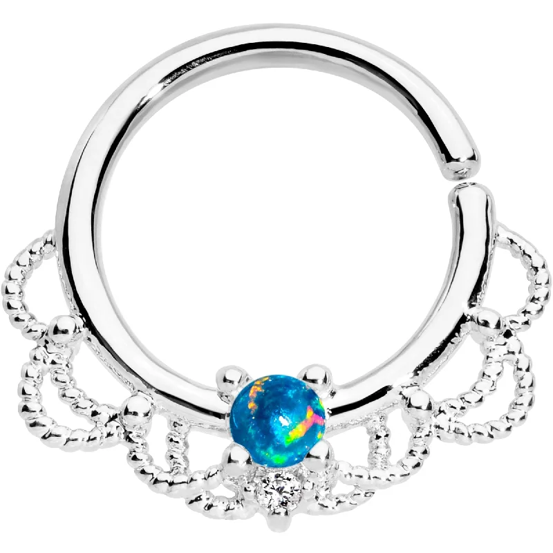 Nose Rings for Edgy Look -16 Gauge 5/16 Green Faux Opal Platinum Plated Seamless Circular Ring Nose Rings for Edgy Look -16 Gauge 5/16 Green Faux Opal Platinum Plated Seamless Circular Ring