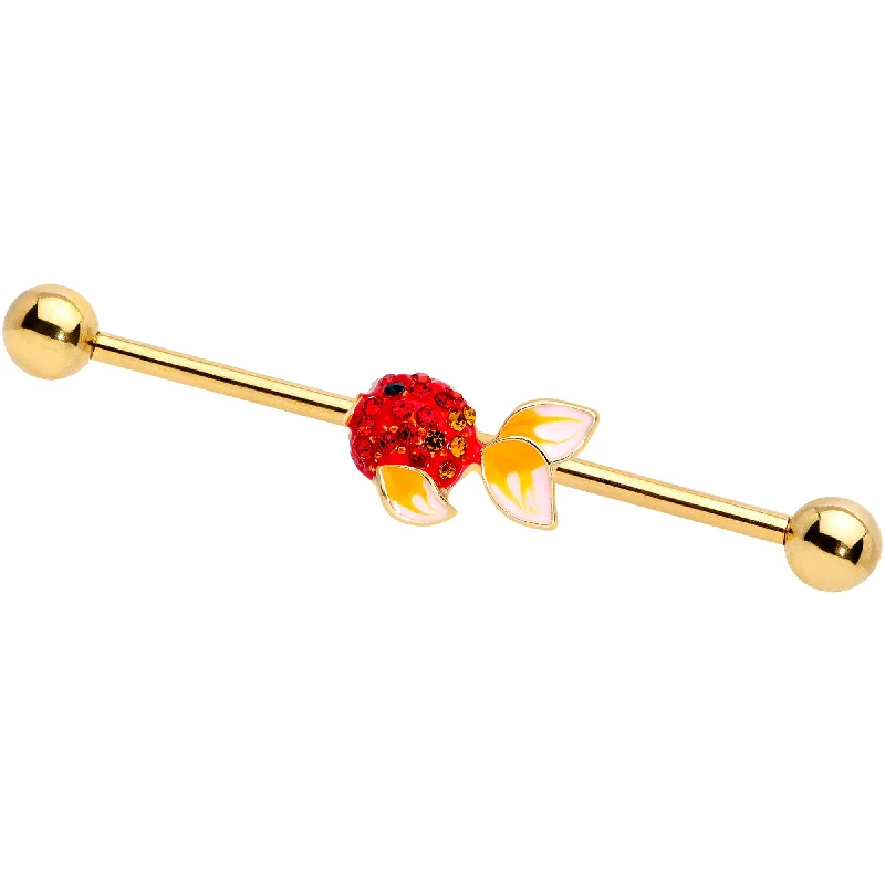 Women's Earrings – Elegant Designs for Every Personality--14 Gauge Red Gem Gold Tone Blowfish Industrial Barbell 38mm Women's Earrings – Elegant Designs for Every Personality--14 Gauge Red Gem Gold Tone Blowfish Industrial Barbell 38mm
