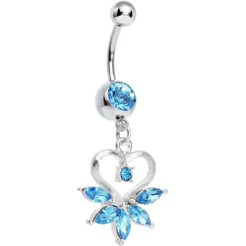 Belly Rings with Chic and Bold Accents -Aqua Gem Marquise Pop Hollow Heart Dangle Belly Ring Belly Rings with Chic and Bold Accents -Aqua Gem Marquise Pop Hollow Heart Dangle Belly Ring