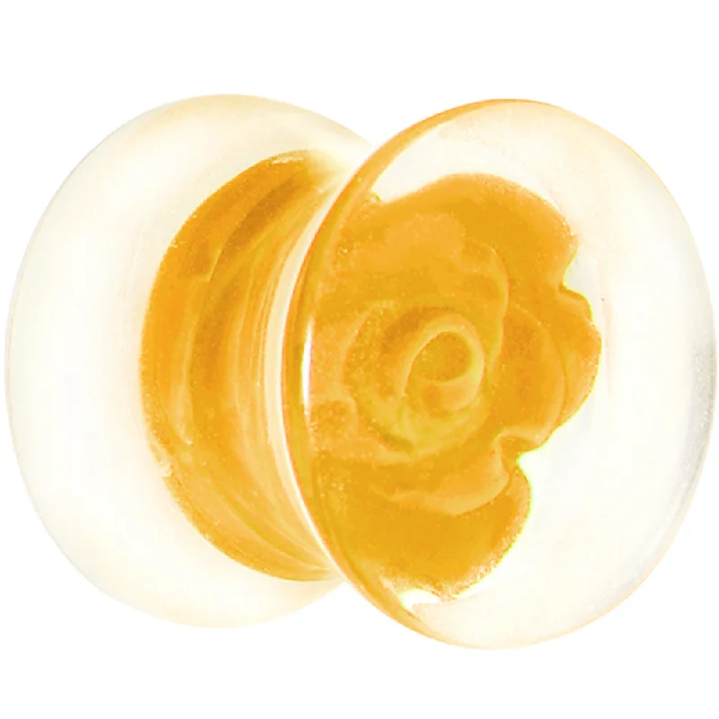Women's Earrings – Elegant Designs for Every Personality--00 Gauge Clear Acrylic Yellow Floating Rose Flower Saddle Plug Women's Earrings – Elegant Designs for Every Personality--00 Gauge Clear Acrylic Yellow Floating Rose Flower Saddle Plug