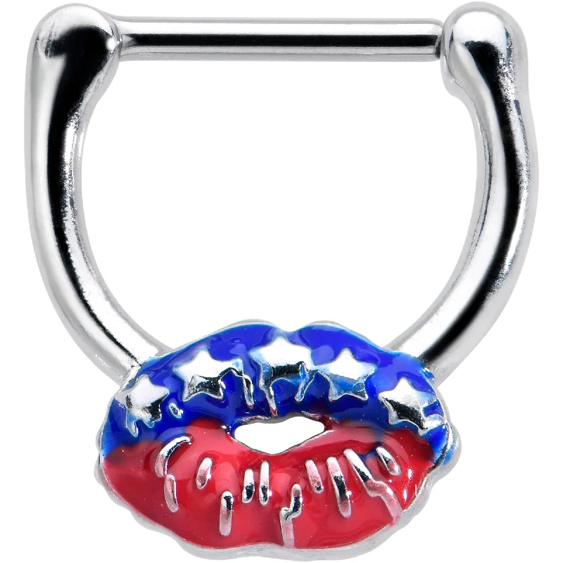 Women's Earrings – Elegant Designs for Every Personality--16 Gauge 5/16 Patriotic Kissy Lips Cartilage Clicker