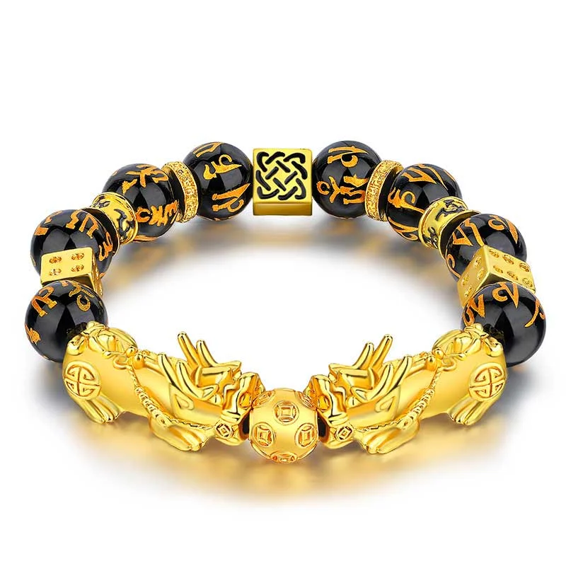 Unique Leather and Metal Bracelets for Men-Buddha Stones FengShui Double PiXiu Obsidian Om Mani Padme Hum Wealth Bracelet Unique Leather and Metal Bracelets for Men-Buddha Stones FengShui Double PiXiu Obsidian Om Mani Padme Hum Wealth Bracelet