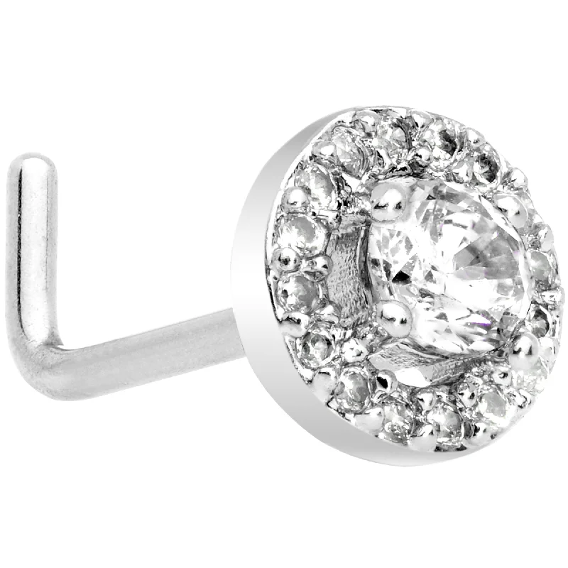 Nose Rings for Bold Personality -20 Gauge 1/4 Clear CZ Gem Round Double Tier L Shaped Nose Ring Nose Rings for Bold Personality -20 Gauge 1/4 Clear CZ Gem Round Double Tier L Shaped Nose Ring