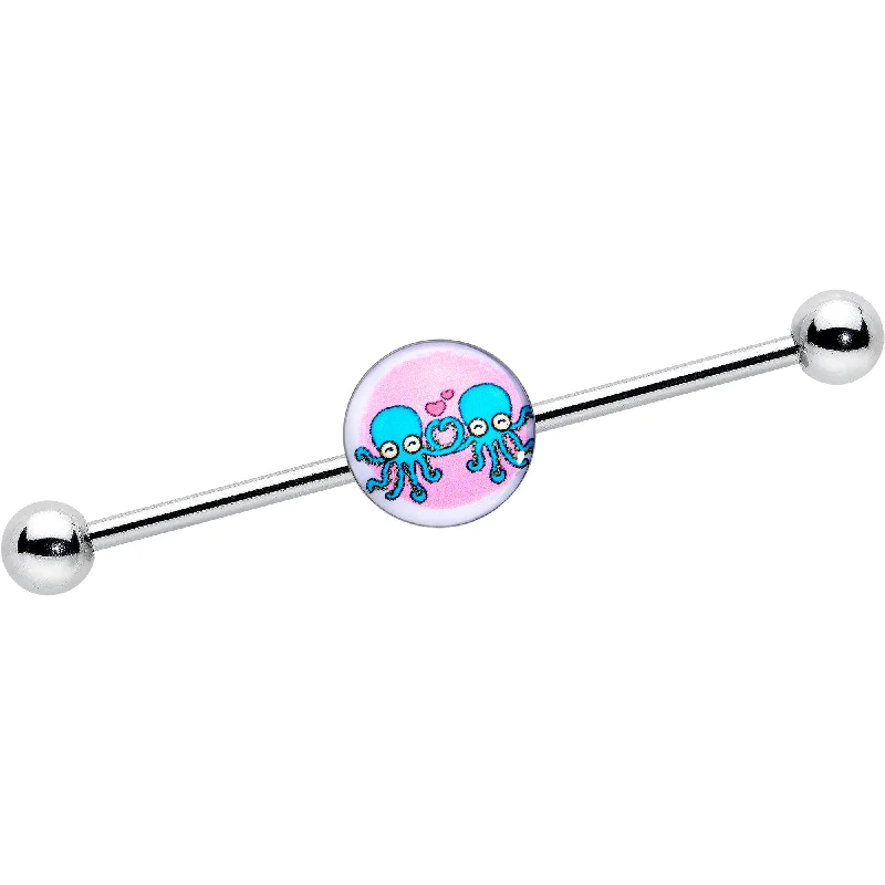 Women's Earrings – Elegant Designs for Every Personality--14 Gauge Loving Octopus Duo Industrial Barbell 38mm
