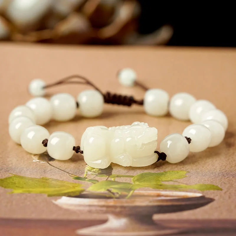 Classic Bangle Sets for Women-Buddha Stones Natural Hetian White Jade PiXiu Wealth String Bracelet Classic Bangle Sets for Women-Buddha Stones Natural Hetian White Jade PiXiu Wealth String Bracelet