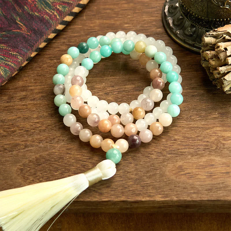 Men's Bracelets for Everyday Fashion-Buddha Stones 108 Mala Beads Natural White Jade Amazonite White Tassel Healing Bracelet Men's Bracelets for Everyday Fashion-Buddha Stones 108 Mala Beads Natural White Jade Amazonite White Tassel Healing Bracelet