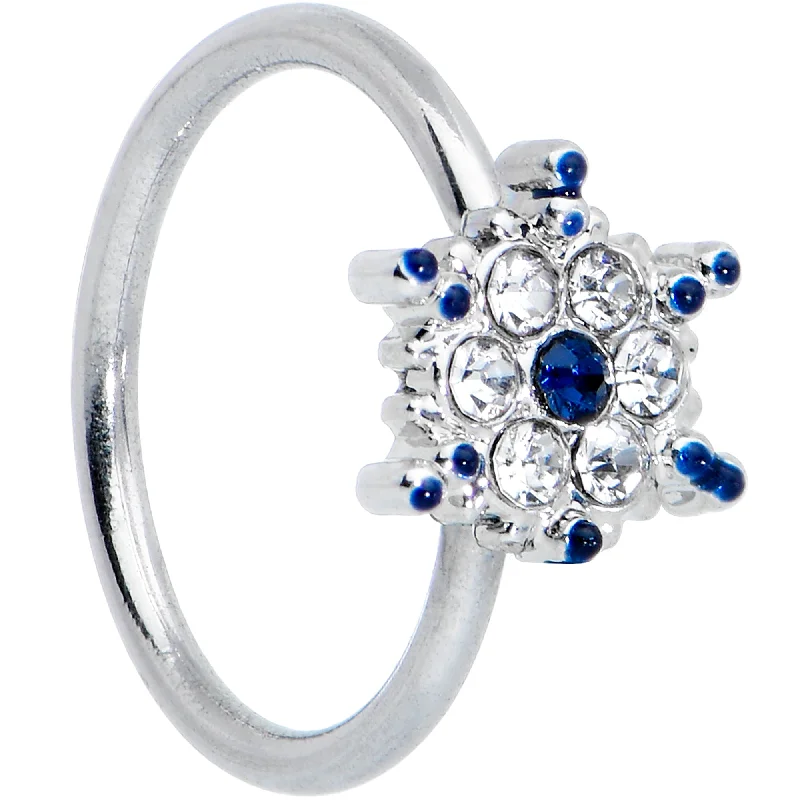 Nose Rings for Glam Looks -20 Gauge 5/16 Clear Blue Gem Festive Snowflake Nose Hoop