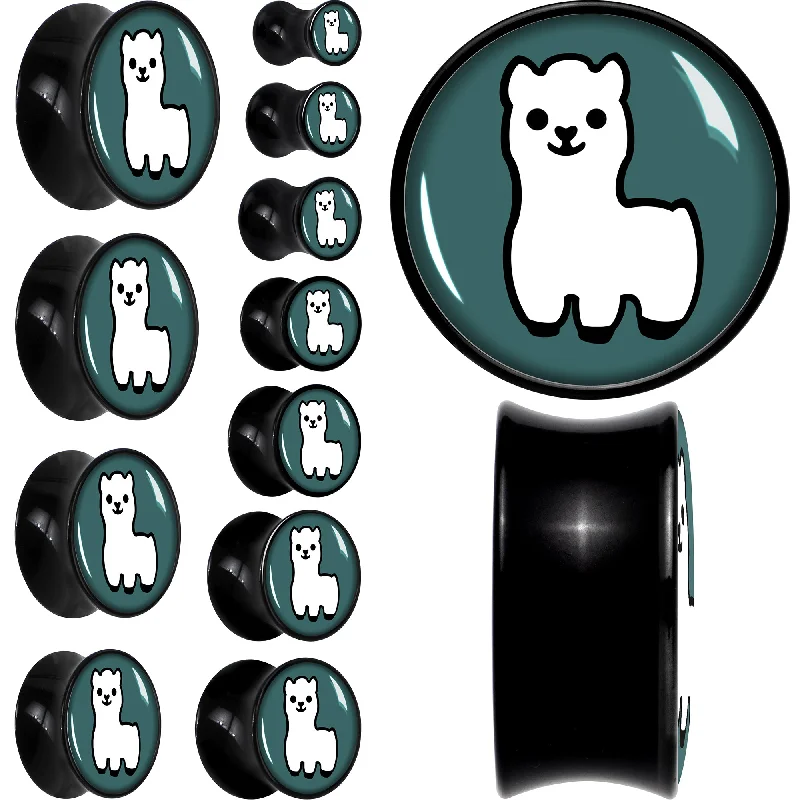 Women's Earrings – Elegant Designs for Every Personality--White Llama Black Acrylic Saddle Plug Set 8mm to 20mm Women's Earrings – Elegant Designs for Every Personality--White Llama Black Acrylic Saddle Plug Set 8mm to 20mm