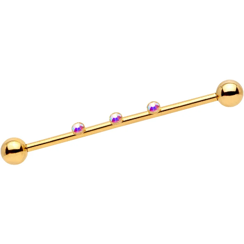 Women's Earrings – Elegant Designs for Every Personality--14 Gauge Aurora Gem Gold IP Triplet Industrial Barbell 35mm