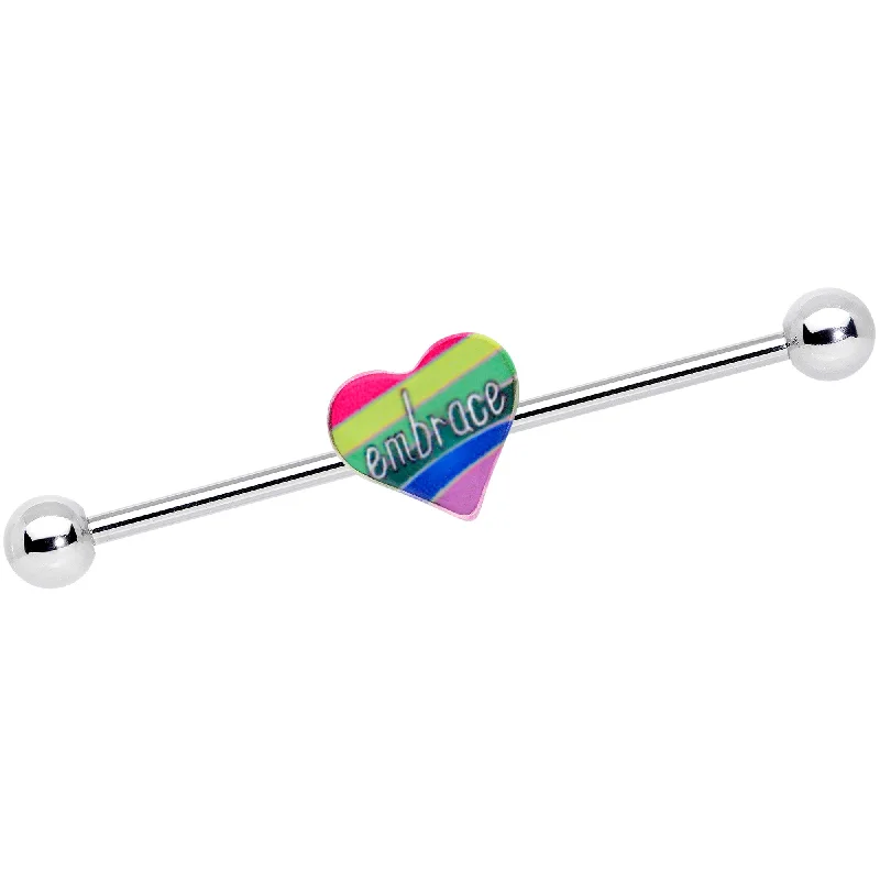 Women's Earrings – Elegant Designs for Every Personality--14 Gauge Rainbow Embrace Pride Heart Industrial Barbell 38mm Women's Earrings – Elegant Designs for Every Personality--14 Gauge Rainbow Embrace Pride Heart Industrial Barbell 38mm