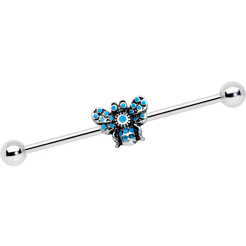 Women's Earrings – Elegant Designs for Every Personality--14 Gauge Texture Blue Butterfly Industrial Barbell 38mm Women's Earrings – Elegant Designs for Every Personality--14 Gauge Texture Blue Butterfly Industrial Barbell 38mm