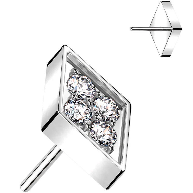 Women's Earrings – Elegant Designs for Every Personality--Clear CZ Gem ASTM F-136 Rhombus Flat Back Earring Push In Top