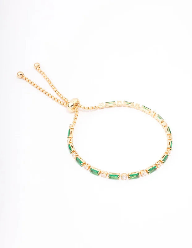 Stacking Bangles for Women-Gold Plated Baguette Stone Toggle Tennis Bracelet