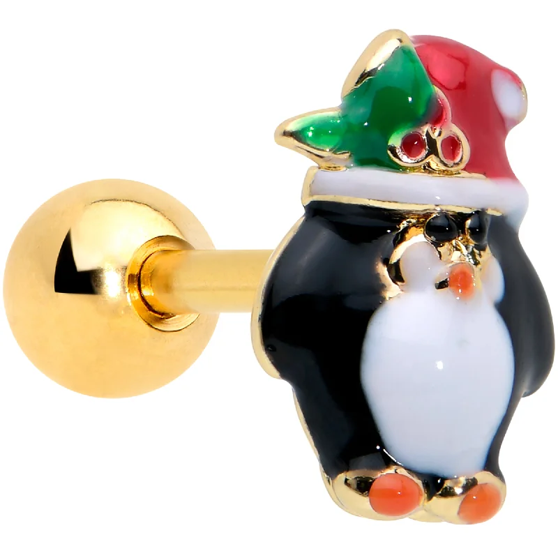 Women's Earrings – Elegant Designs for Every Personality--16 Gauge 1/4 Gold Tone Holly Hat Penguin Cartilage Tragus Earring