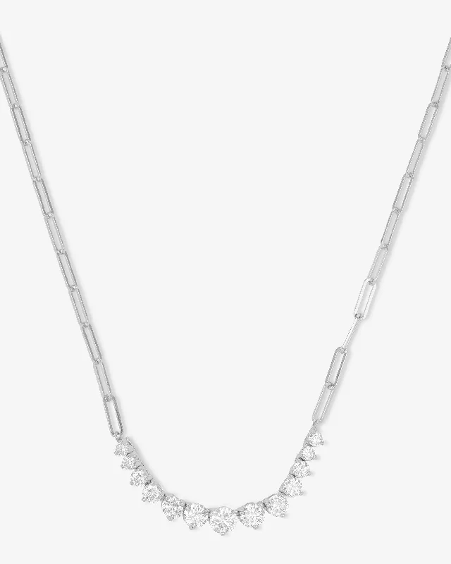 Shop Classic Women's  Necklaces & Pendants with a Modern Twist-Not Your Basic Graduated Samantha Tennis Necklace - Silver|White Diamondettes