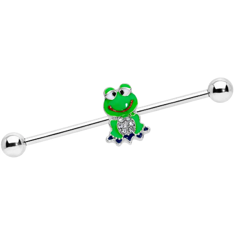 Women's Earrings – Elegant Designs for Every Personality--14 Gauge Clear Gem Green Goofy Frog Industrial Barbell 38mm