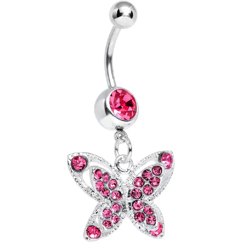 Stylish Belly Rings for Fashion-Forward Women -Pink Gem Spirited Butterfly Dangle Belly Ring Stylish Belly Rings for Fashion-Forward Women -Pink Gem Spirited Butterfly Dangle Belly Ring