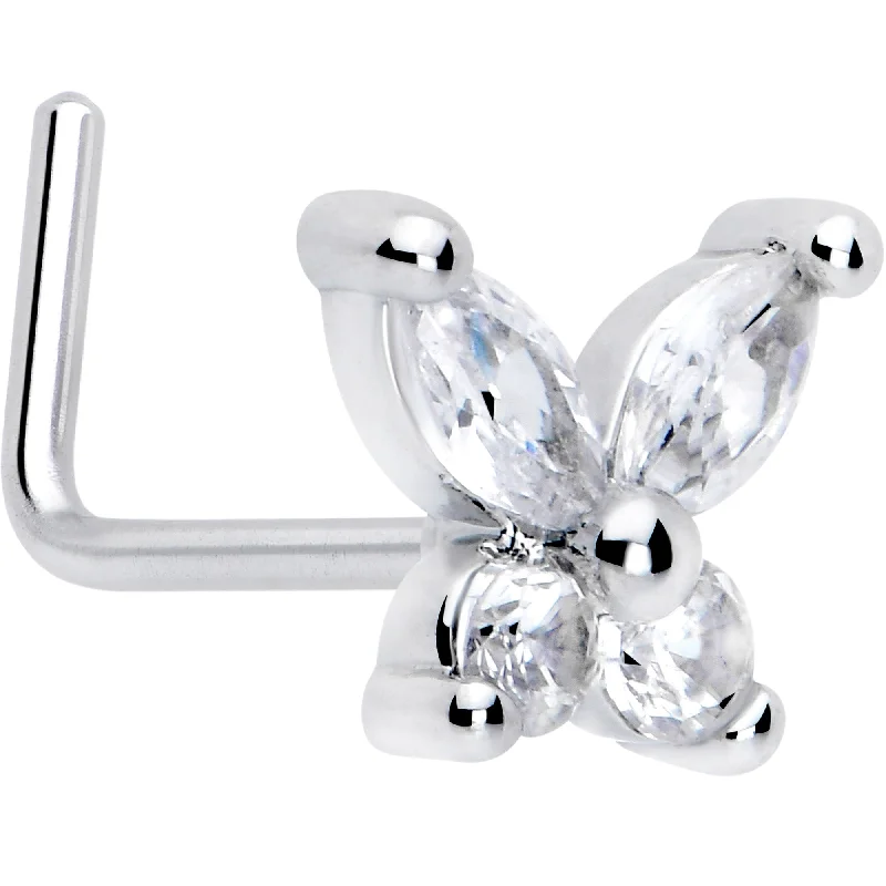 Designer Nose Rings for Every Fashion Lover -20 Gauge 7mm Clear CZ Gem Open Wing Butterfly L Shape Nose Ring Designer Nose Rings for Every Fashion Lover -20 Gauge 7mm Clear CZ Gem Open Wing Butterfly L Shape Nose Ring