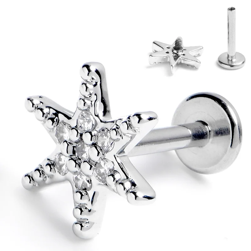 Comfortable and Stylish Lip Rings for All16 Gauge 5/16 Clear CZ Gem Lavish Star Internally Threaded Labret Tragus Comfortable and Stylish Lip Rings for All16 Gauge 5/16 Clear CZ Gem Lavish Star Internally Threaded Labret Tragus