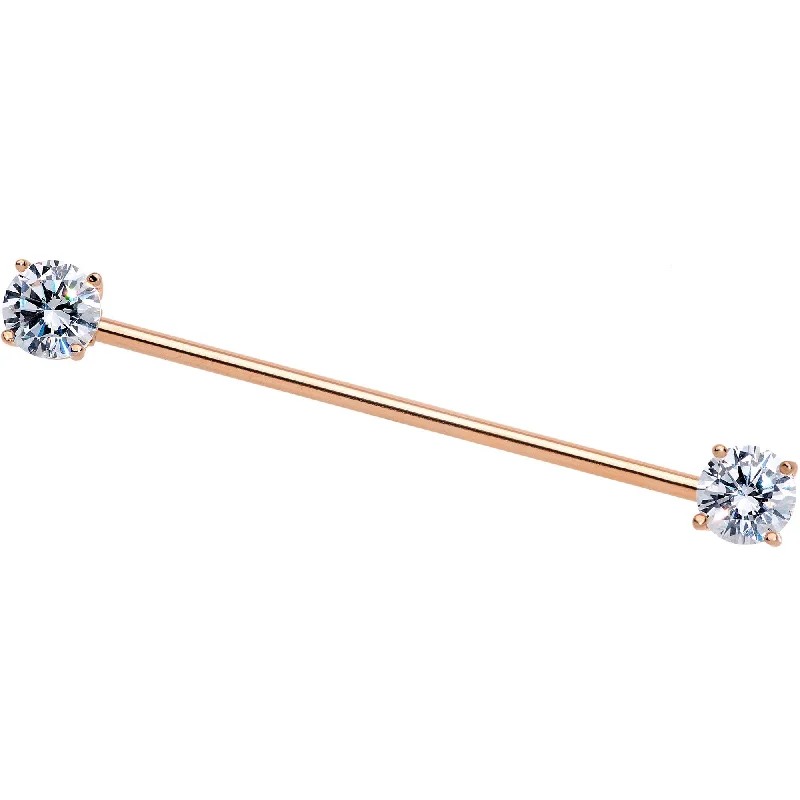 Women's Earrings – Elegant Designs for Every Personality--Clear CZ Gem Rose Gold Tone End to End Industrial Barbell 38mm Women's Earrings – Elegant Designs for Every Personality--Clear CZ Gem Rose Gold Tone End to End Industrial Barbell 38mm