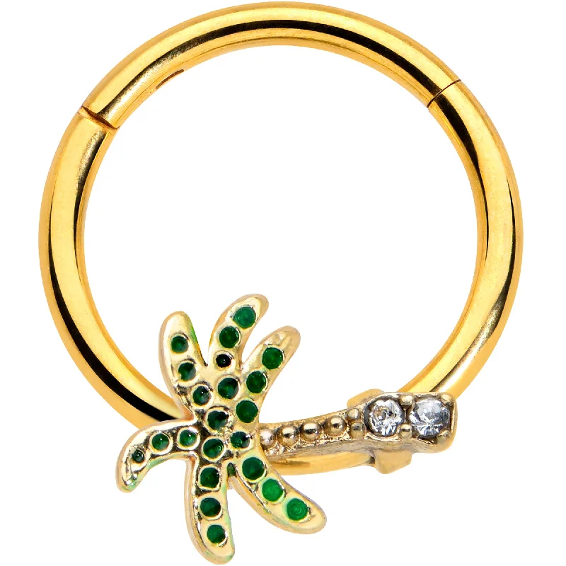 Heart Nose Rings -16 Gauge 3/8 Gold Tone Retro Palm Tree Hinged Segment Ring