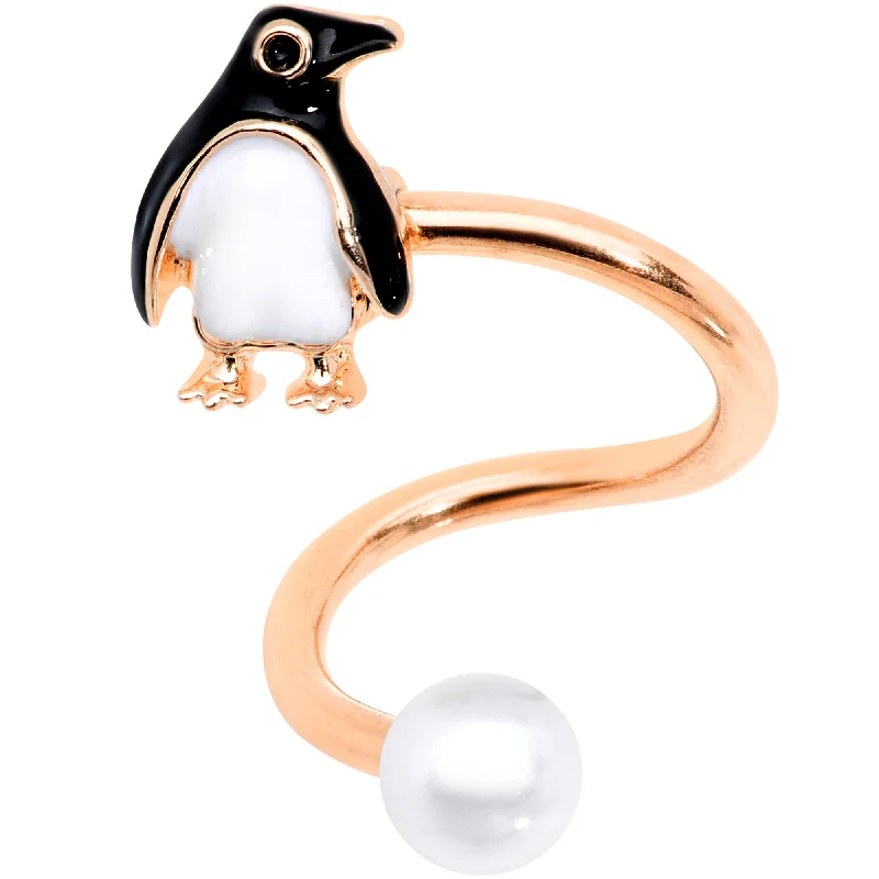 Unique Belly Rings with Artistic Shapes -Rose Gold Tone Winter Penguin Christmas Spiral Twister Belly Ring Unique Belly Rings with Artistic Shapes -Rose Gold Tone Winter Penguin Christmas Spiral Twister Belly Ring